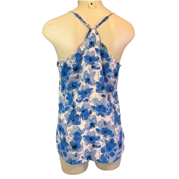 J. Crew Womens Size 4 Blue Abstract Floral Tank Top Scalloped Neck Spring - Picture 2 of 5